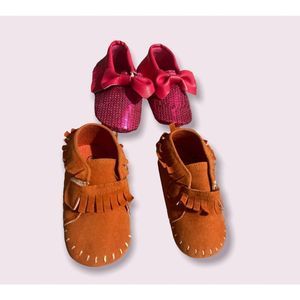 Bundle of 2 pair of Shoes .Orange Suede & Hot Pink Glittered Boat Shoes With Bow